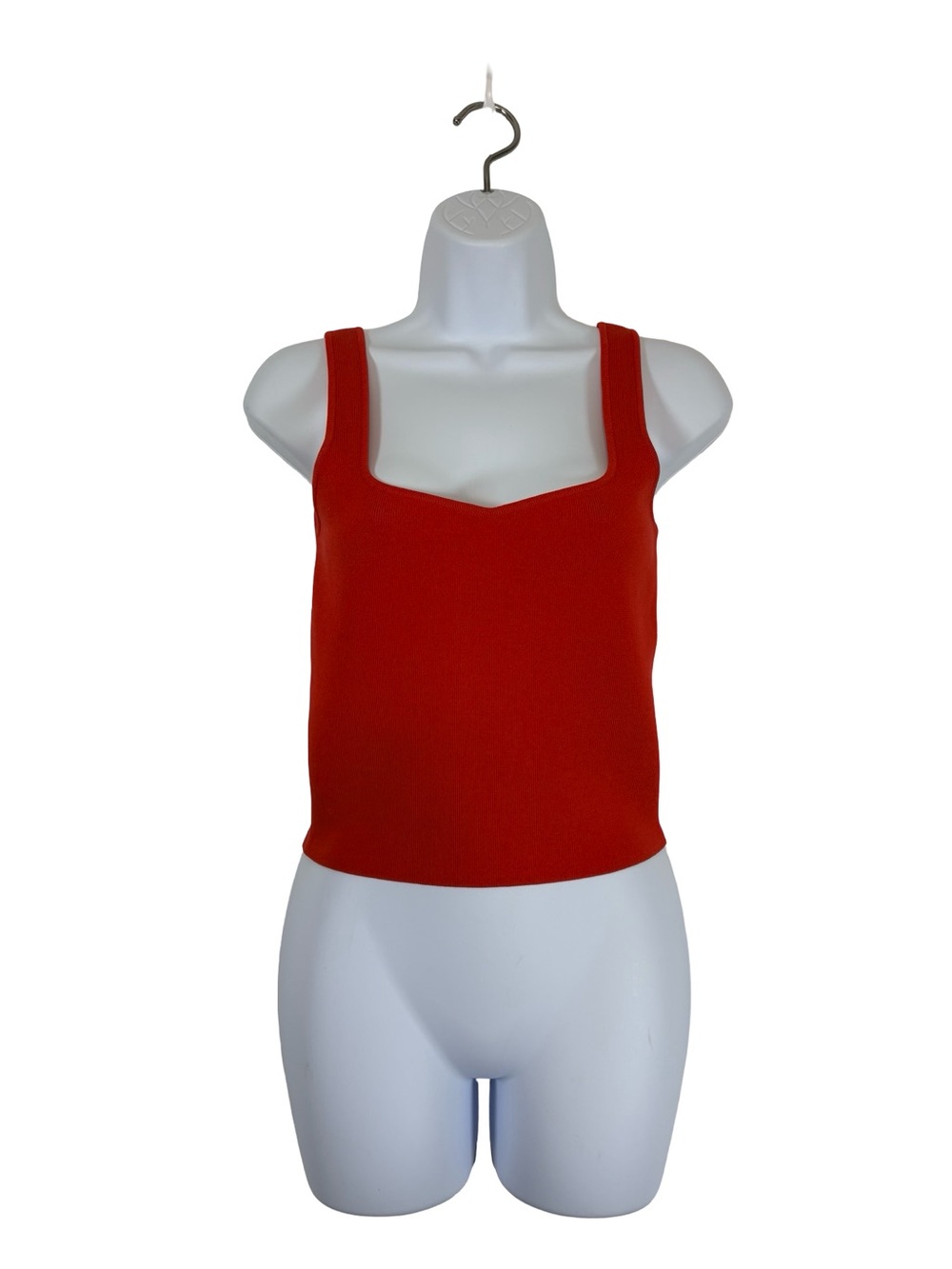 ZARA Red Knit Tank Top Square Neck Sleeveless Fitted Crop SzS Bold Summer Layers
